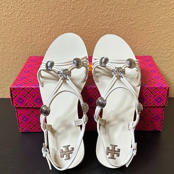 Tory Burch Capri Multi Strap Sandal New Ivory/Silver Size